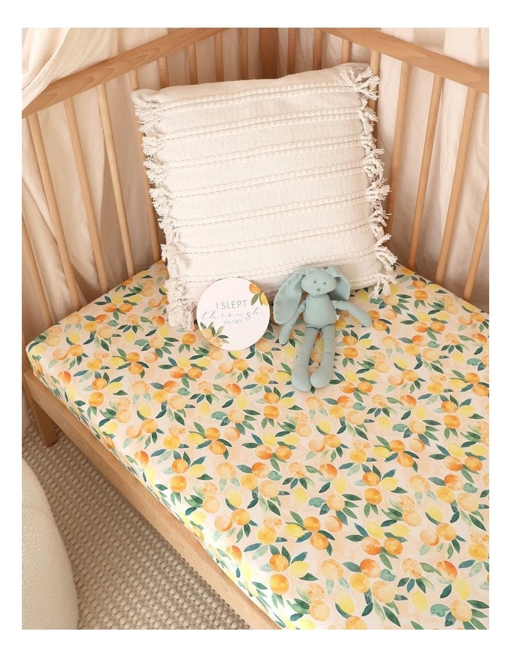 Sunny Citrus Organic Fitted Cot Sheet in Orange image 3