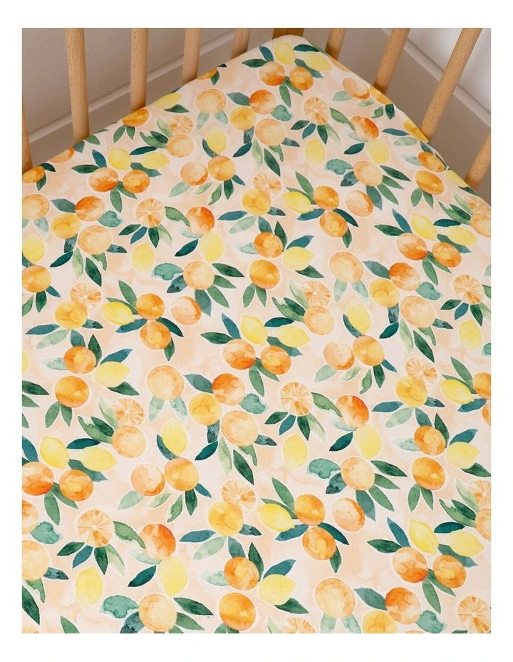 Sunny Citrus Organic Fitted Cot Sheet in Orange image 4