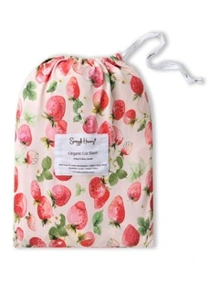 Strawberry Organic Fitted Cot Sheet in Pink