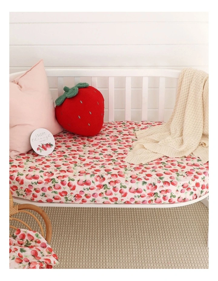 Strawberry Organic Fitted Cot Sheet in Pink image 2