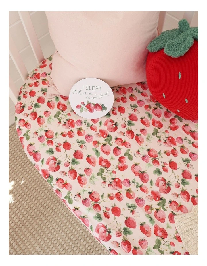 Strawberry Organic Fitted Cot Sheet in Pink image 3
