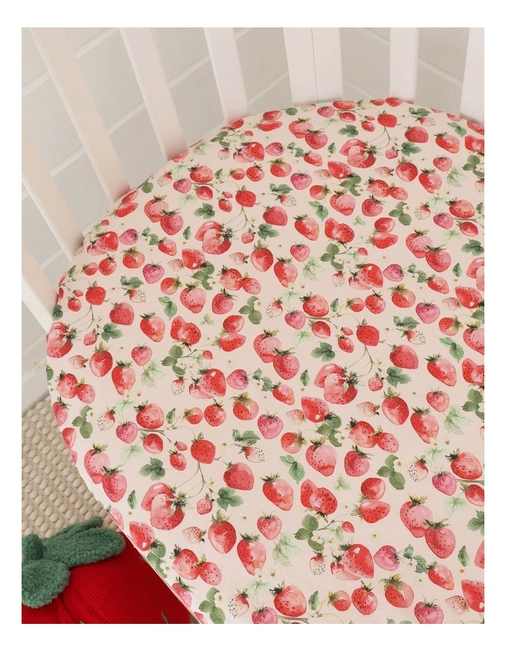 Strawberry Organic Fitted Cot Sheet in Pink image 4
