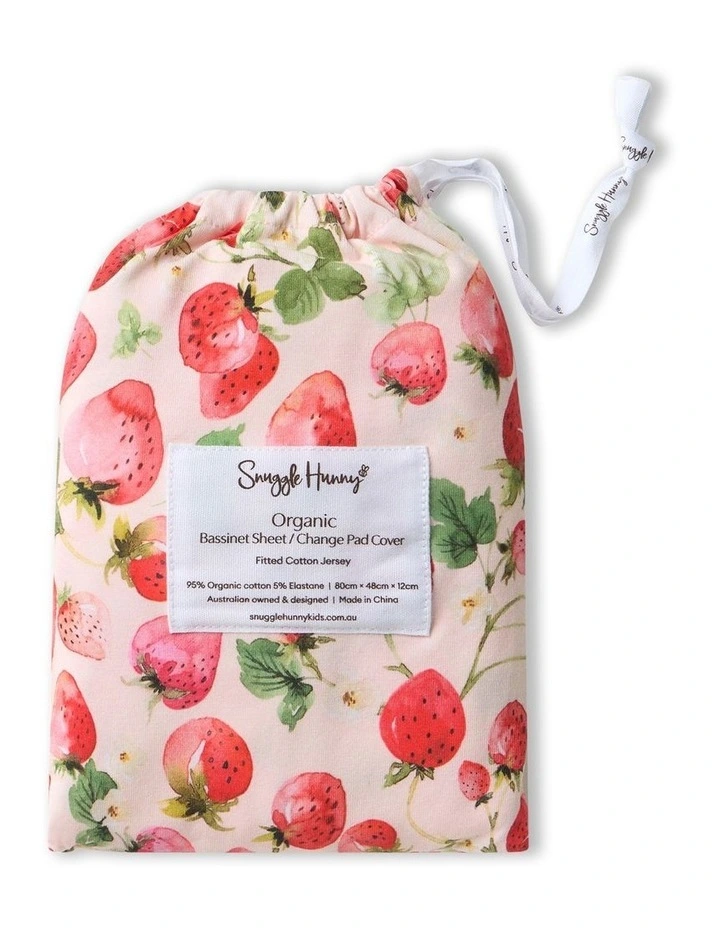 Strawberry Organic Bassinet Sheet/Change Pad Cover in Pink image 1