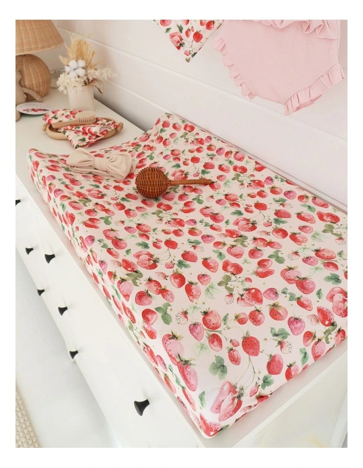 Strawberry Organic Bassinet Sheet/Change Pad Cover in Pink image 2