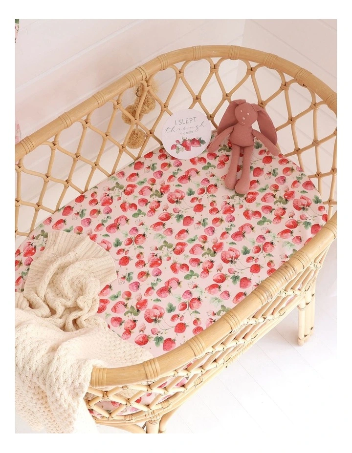 Strawberry Organic Bassinet Sheet/Change Pad Cover in Pink image 3