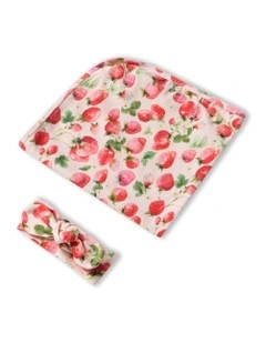 Strawberry Organic Jersey Wrap & Topknot Set in Pink
