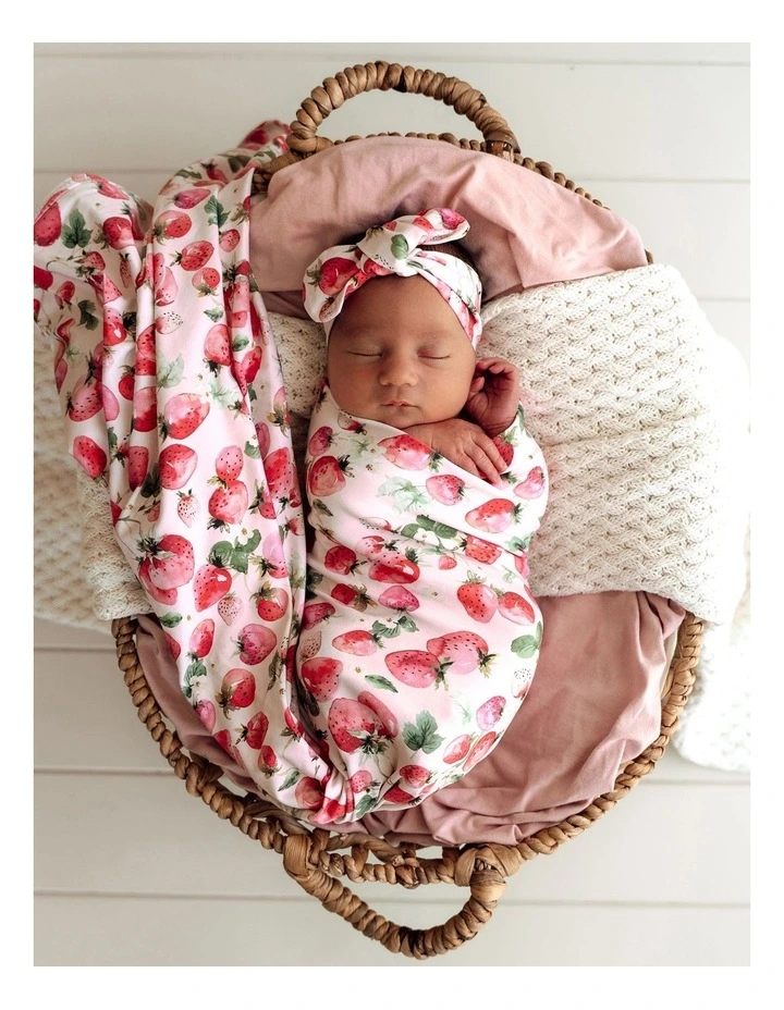 Strawberry Organic Jersey Wrap & Topknot Set in Pink image 2
