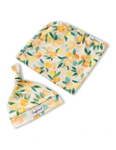 Sunny Citrus Organic Jersey Wrap & Beanie Set in Orange