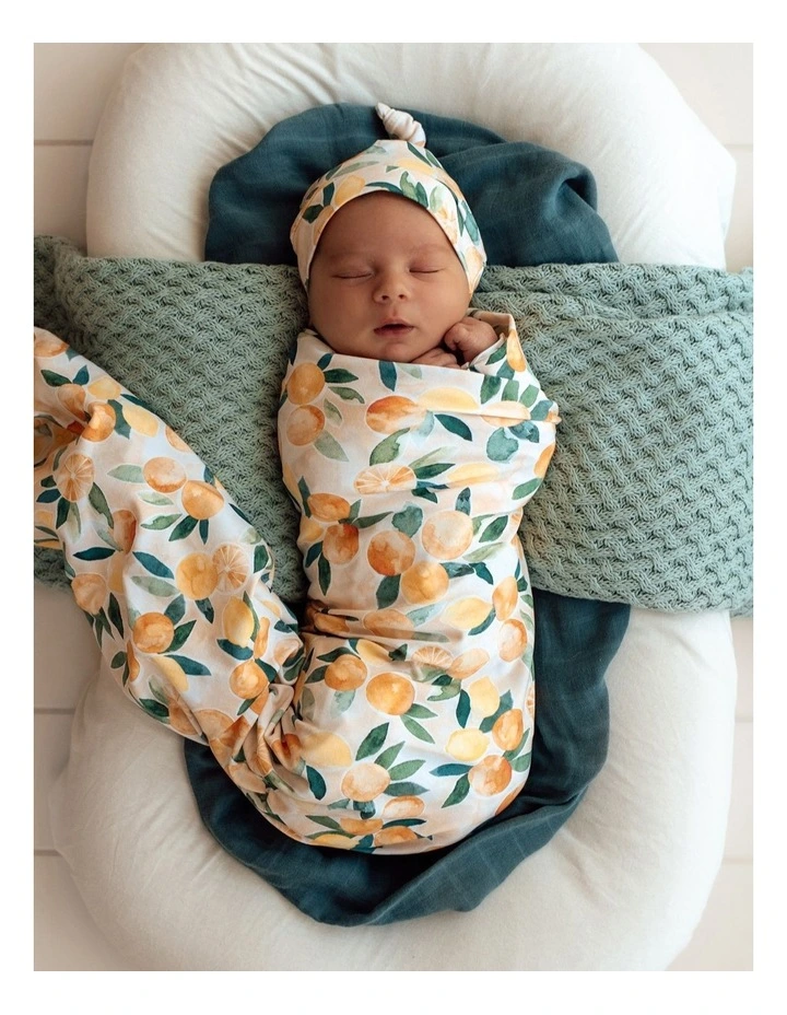 Sunny Citrus Organic Jersey Wrap & Beanie Set in Orange image 2