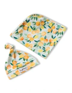 Citrus Squeeze Organic Jersey Wrap & Beanie Set in Green