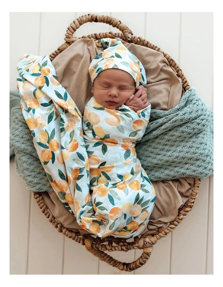 Citrus Squeeze Organic Jersey Wrap & Beanie Set in Green image 3