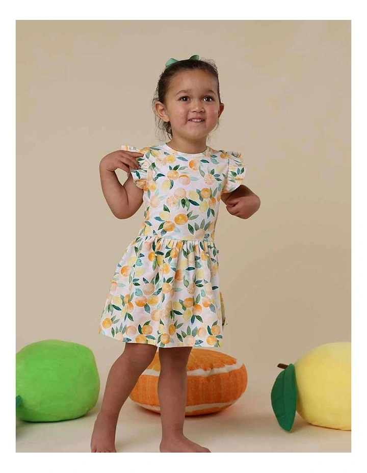 Sunny Citrus Short Sleeve Organic Dress in Orange image 2