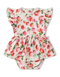 Strawberry Short Sleeve Organic Dress in Red