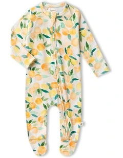 Sunny Citrus Organic Snuggle Sleepsuit Zip Footie in Orange