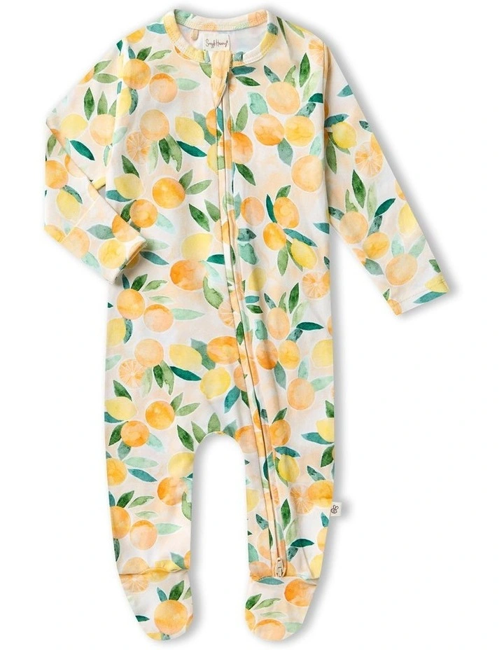 Sunny Citrus Organic Snuggle Sleepsuit Zip Footie in Orange image 1