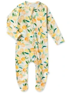 Sunny Citrus Organic Snuggle Sleepsuit Zip Footie in Orange