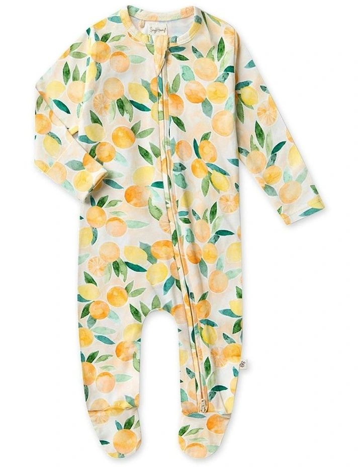 Sunny Citrus Organic Snuggle Sleepsuit Zip Footie in Orange image 1