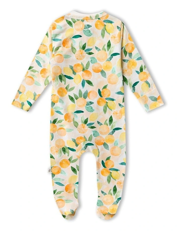 Sunny Citrus Organic Snuggle Sleepsuit Zip Footie in Orange image 2