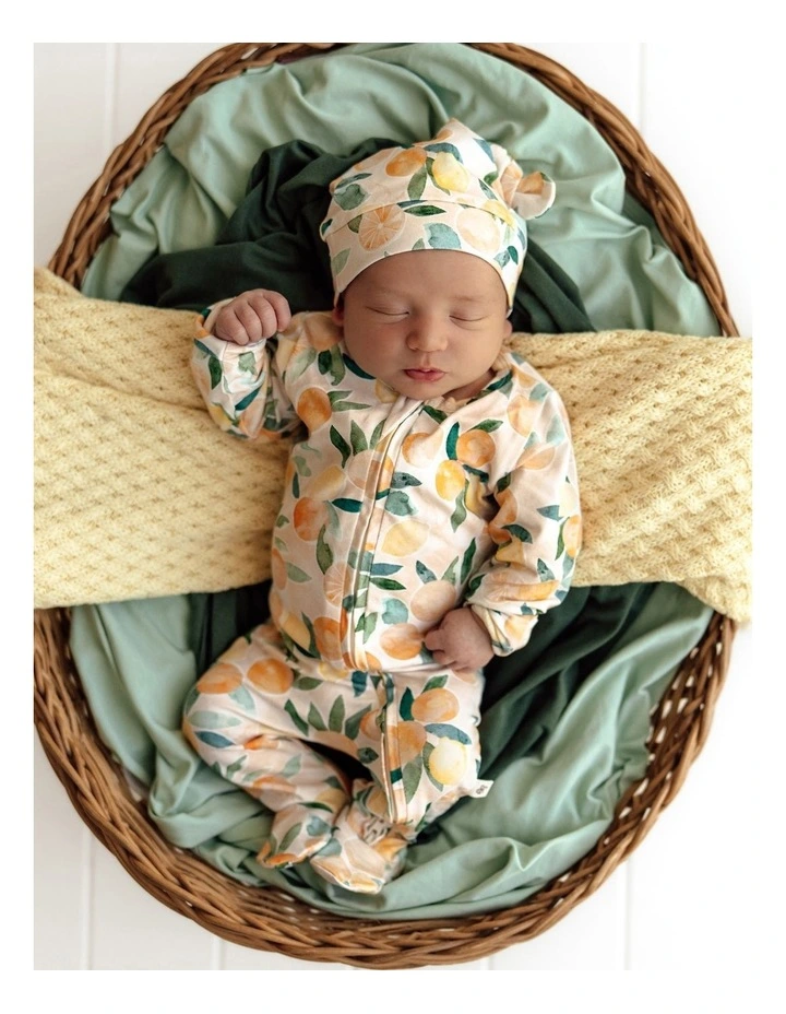 Sunny Citrus Organic Snuggle Sleepsuit Zip Footie in Orange image 3