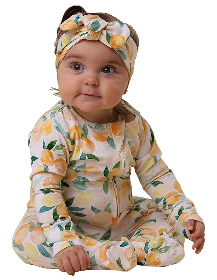 Sunny Citrus Organic Snuggle Sleepsuit Zip Footie in Orange image 3
