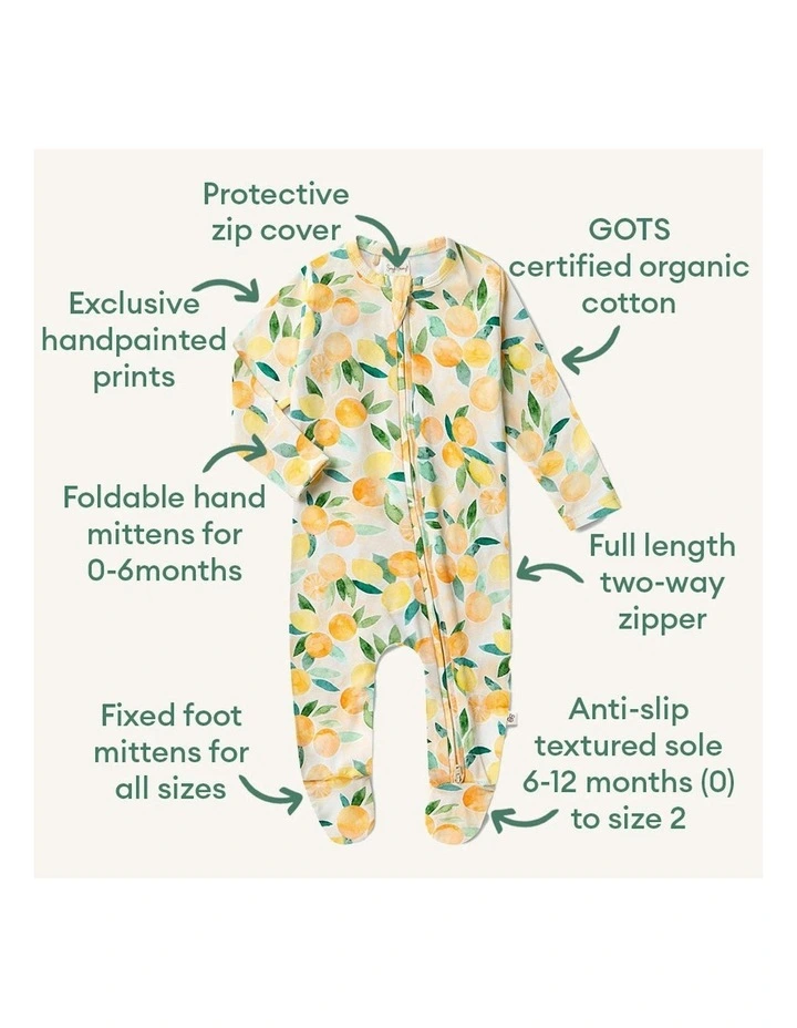 Sunny Citrus Organic Snuggle Sleepsuit Zip Footie in Orange image 7