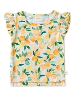 Sunny Citrus Organic T-Shirt with Frill in Orange