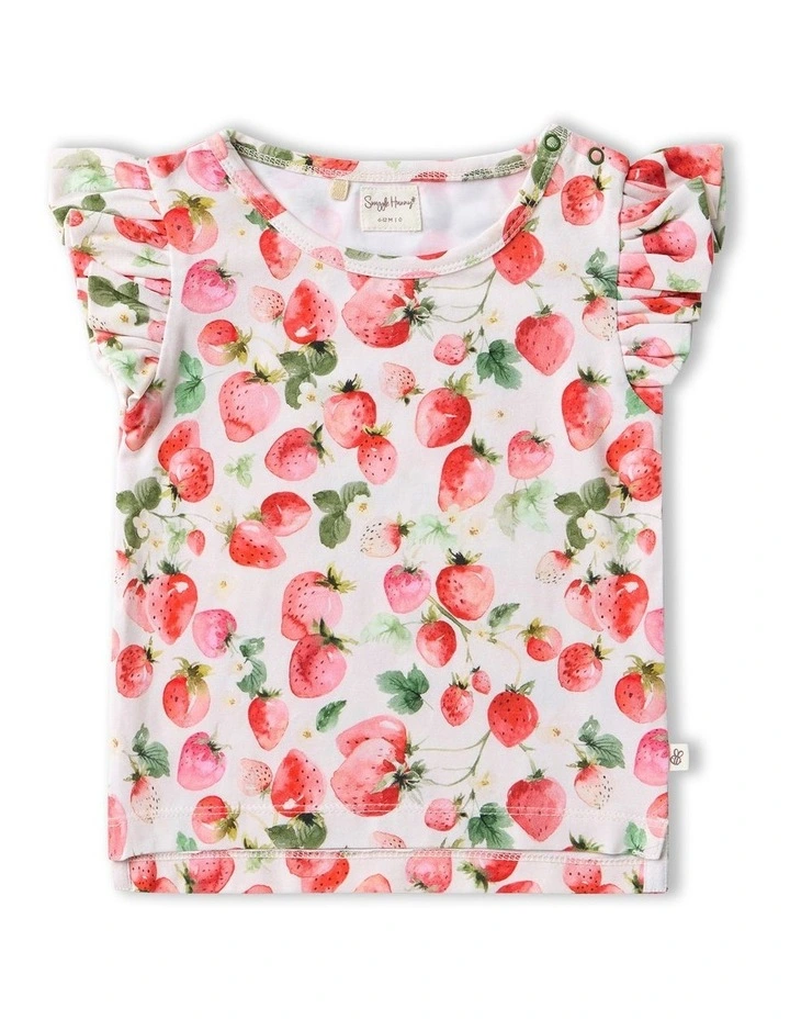 Strawberry Organic T-Shirt with Frill in Pink image 1