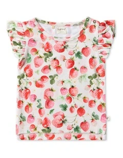 Strawberry Organic T-Shirt with Frill in Pink