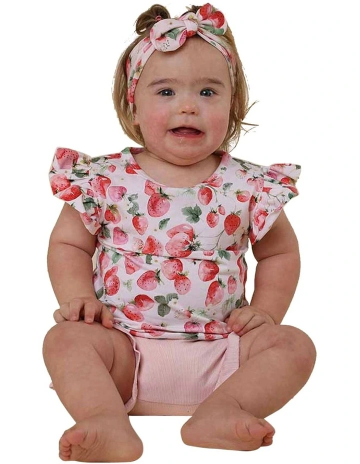 Strawberry Organic T-Shirt with Frill in Pink image 2