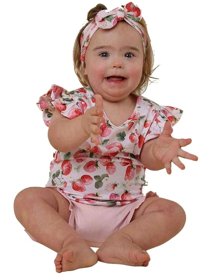 Strawberry Organic T-Shirt with Frill in Pink image 3
