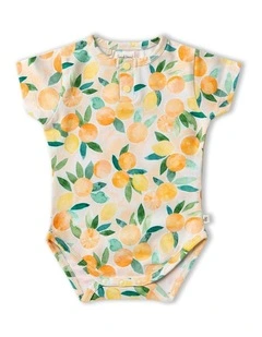 Sunny Citrus Short Sleeve Organic Bodysuit in Orange