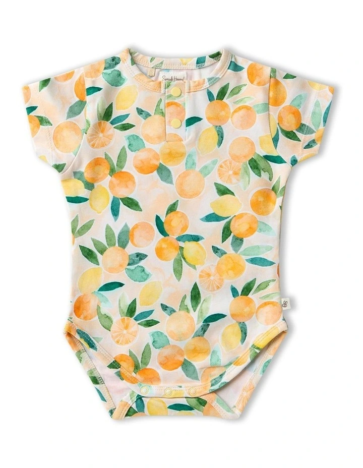 Sunny Citrus Short Sleeve Organic Bodysuit in Orange image 1