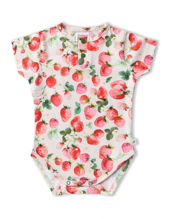 Strawberry Short Sleeve Organic Bodysuit in Pink image 1
