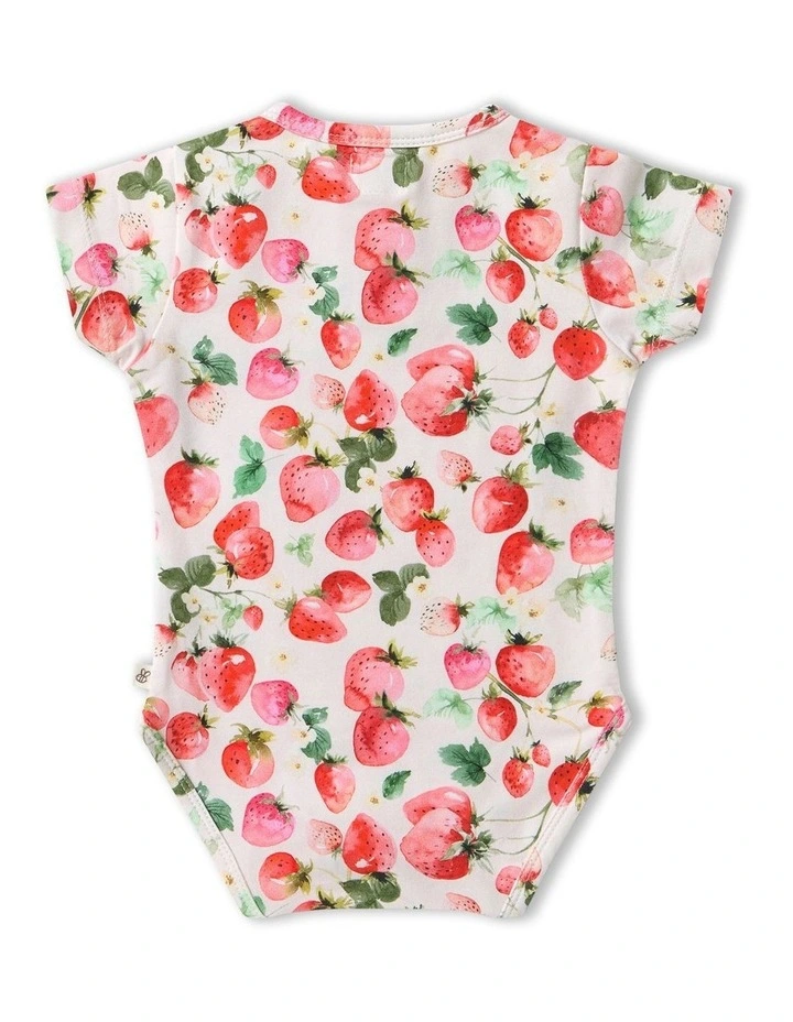 Strawberry Short Sleeve Organic Bodysuit in Pink image 2