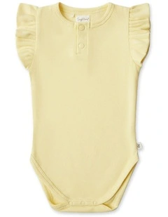 Sunlight Short Sleeve Organic Bodysuit with Frill in Yellow