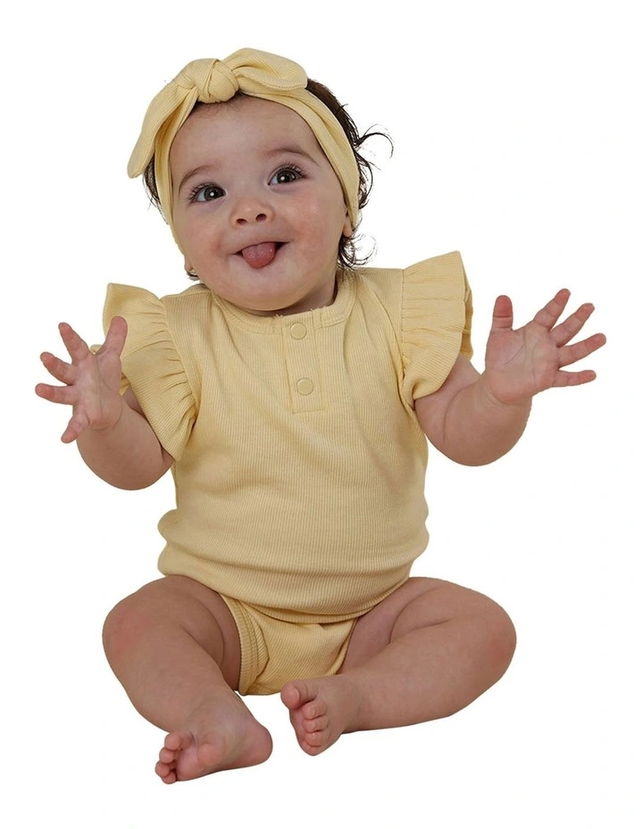 Sunlight Short Sleeve Organic Bodysuit with Frill in Yellow image 2