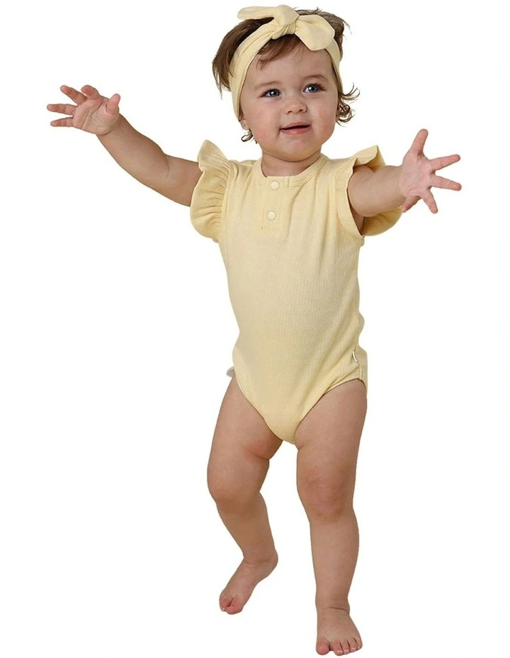 Sunlight Short Sleeve Organic Bodysuit with Frill in Yellow image 3