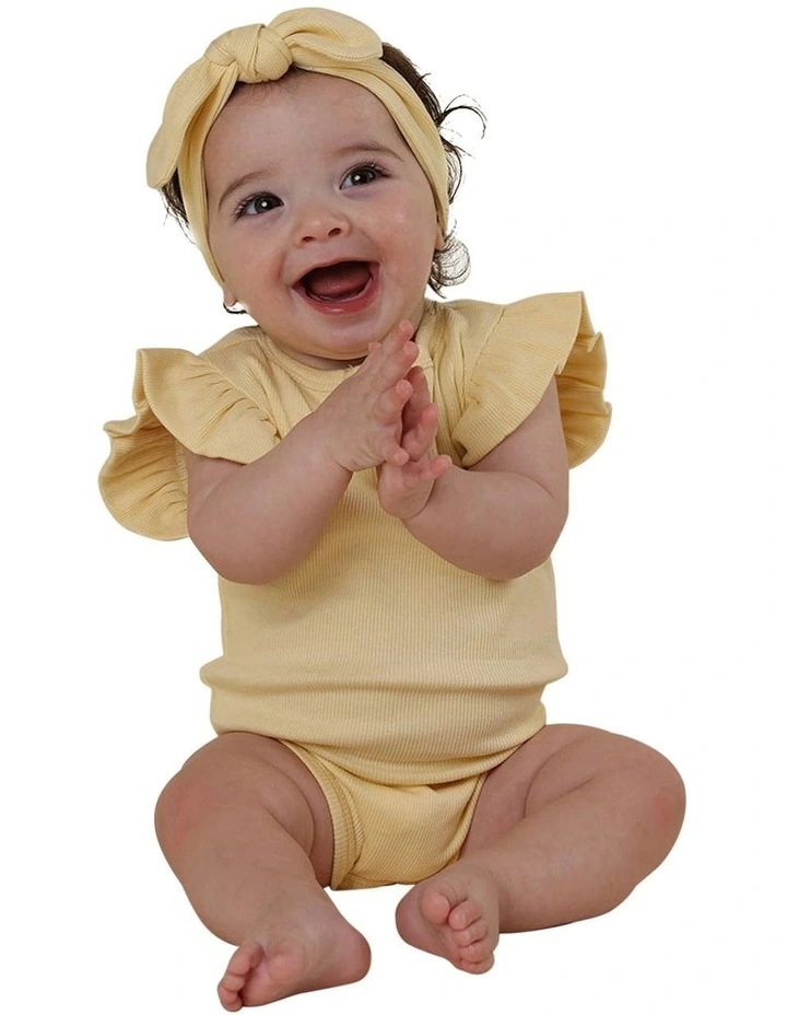 Sunlight Short Sleeve Organic Bodysuit with Frill in Yellow image 5