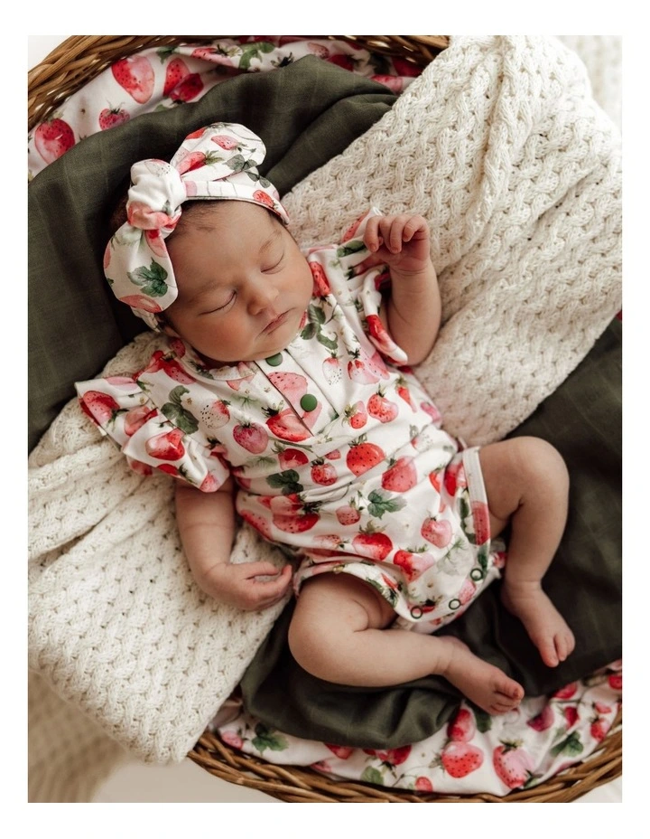 Strawberry Short Sleeve Organic Bodysuit with Frill in Pink image 3