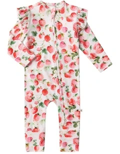 Strawberry Organic Snugglesuit Convertible Romper in Pink