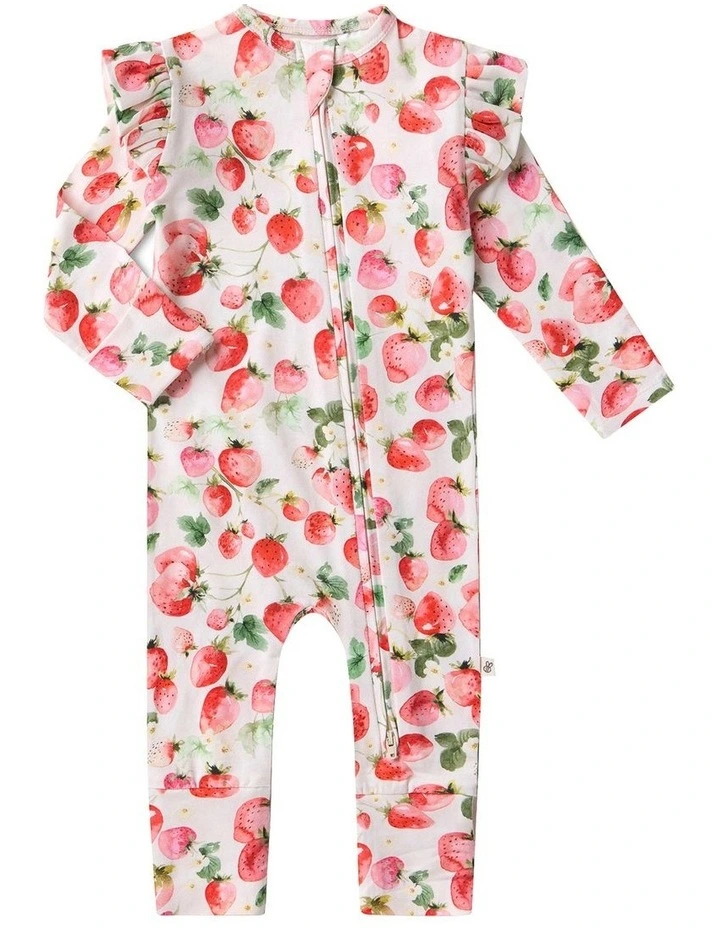 Strawberry Organic Snugglesuit Convertible Romper in Pink image 1