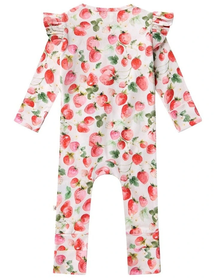 Strawberry Organic Snugglesuit Convertible Romper in Pink image 2
