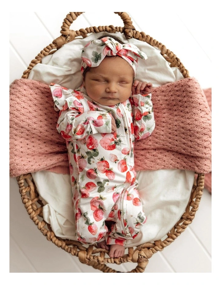 Strawberry Organic Snugglesuit Convertible Romper in Pink image 3