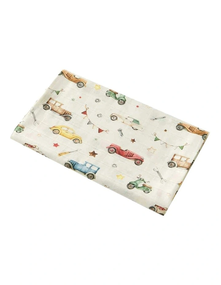 Vintage Cars Organic Muslin Wrap in Beige image 1