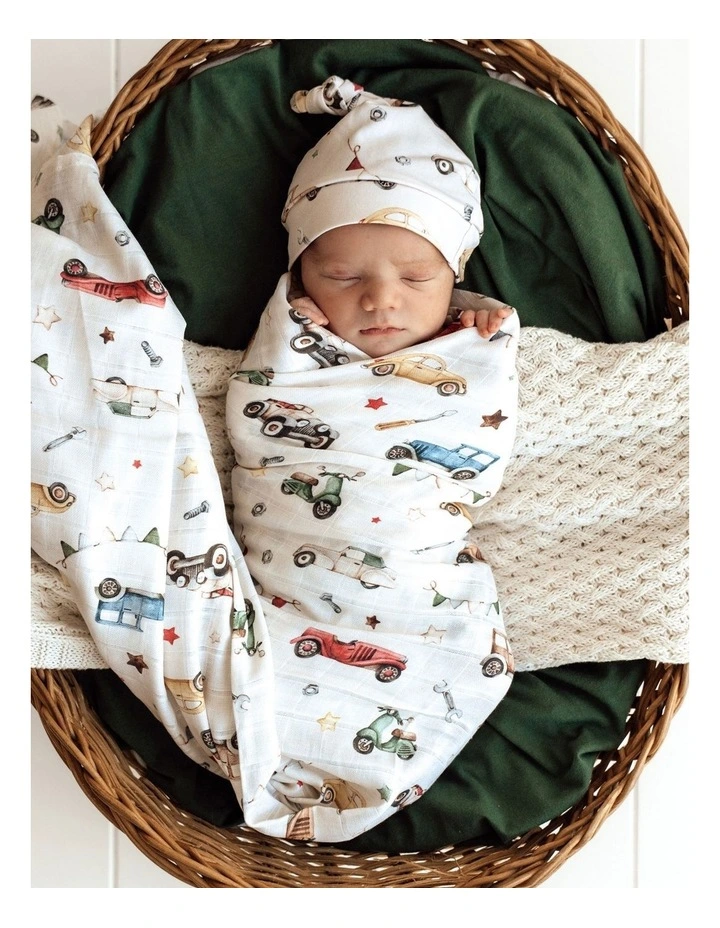 Vintage Cars Organic Muslin Wrap in Beige image 2
