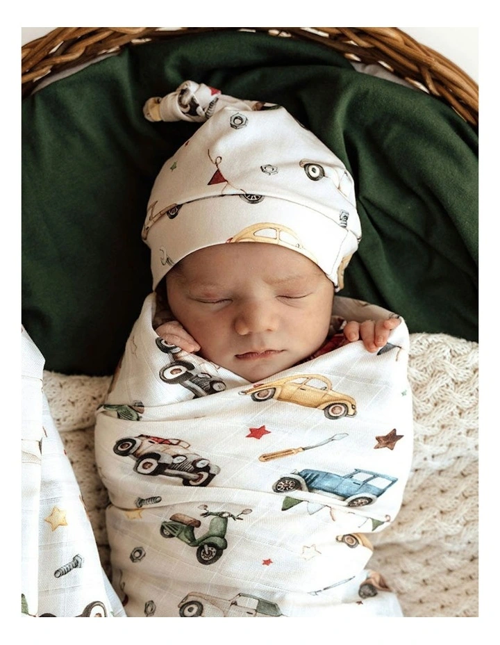 Vintage Cars Organic Muslin Wrap in Beige image 4