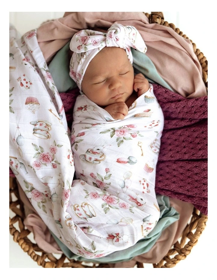 Alices Tea Party Organic Muslin Wrap in Pink image 2