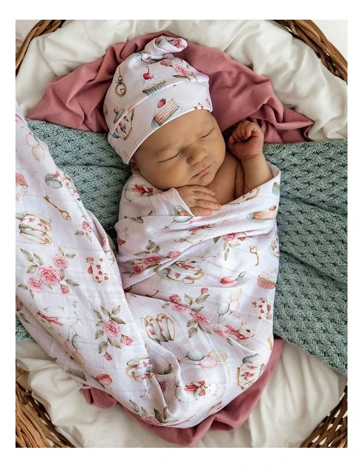 Alices Tea Party Organic Muslin Wrap in Pink image 3