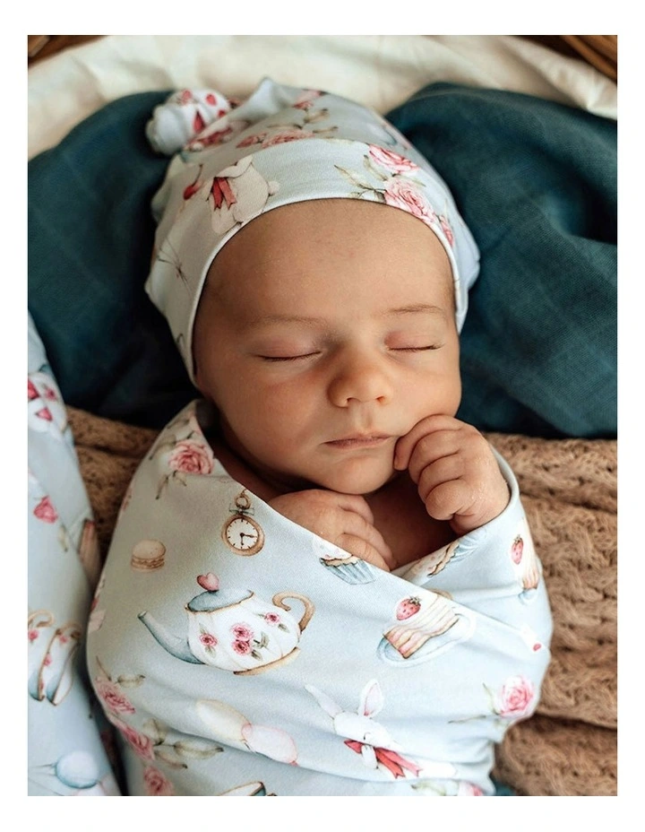 Organic Jersey Wrap And Beanie Set in Green image 3