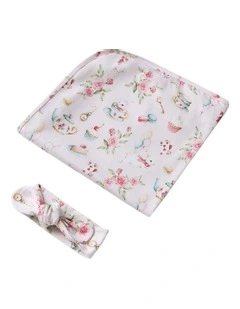 Alices Tea Party Organic Jersey Wrap And Topknot Set in Pink